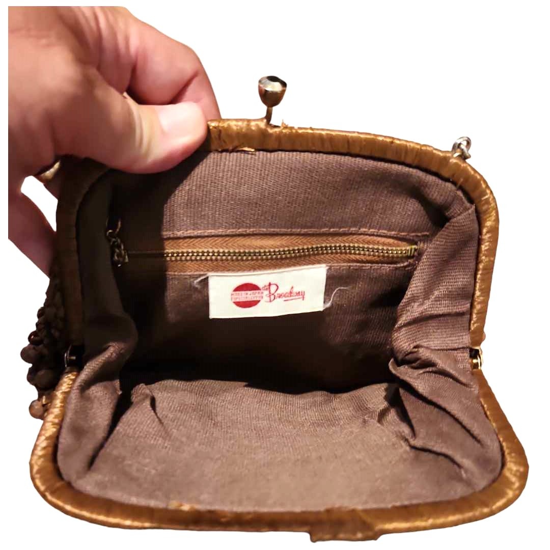 ONLY ONE!!! Vintage 1950s BROADWAY Brown Straw Beaded Handbag Made Japan