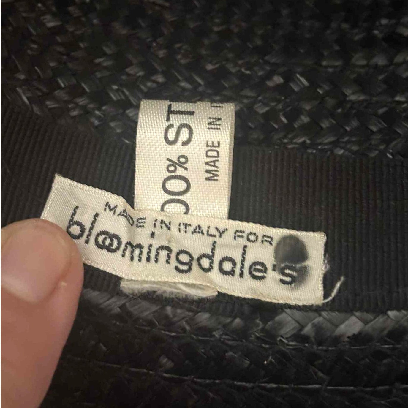 Vintage Bloomingdale 100% Black Straw Hat Wide Rim Audrey Hepburn Made ITALY!!!