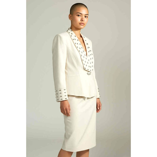 ONLY ONE!!! Vintage Chetta B Cream Grommet-Detail Skirt Suit ~ Size 8