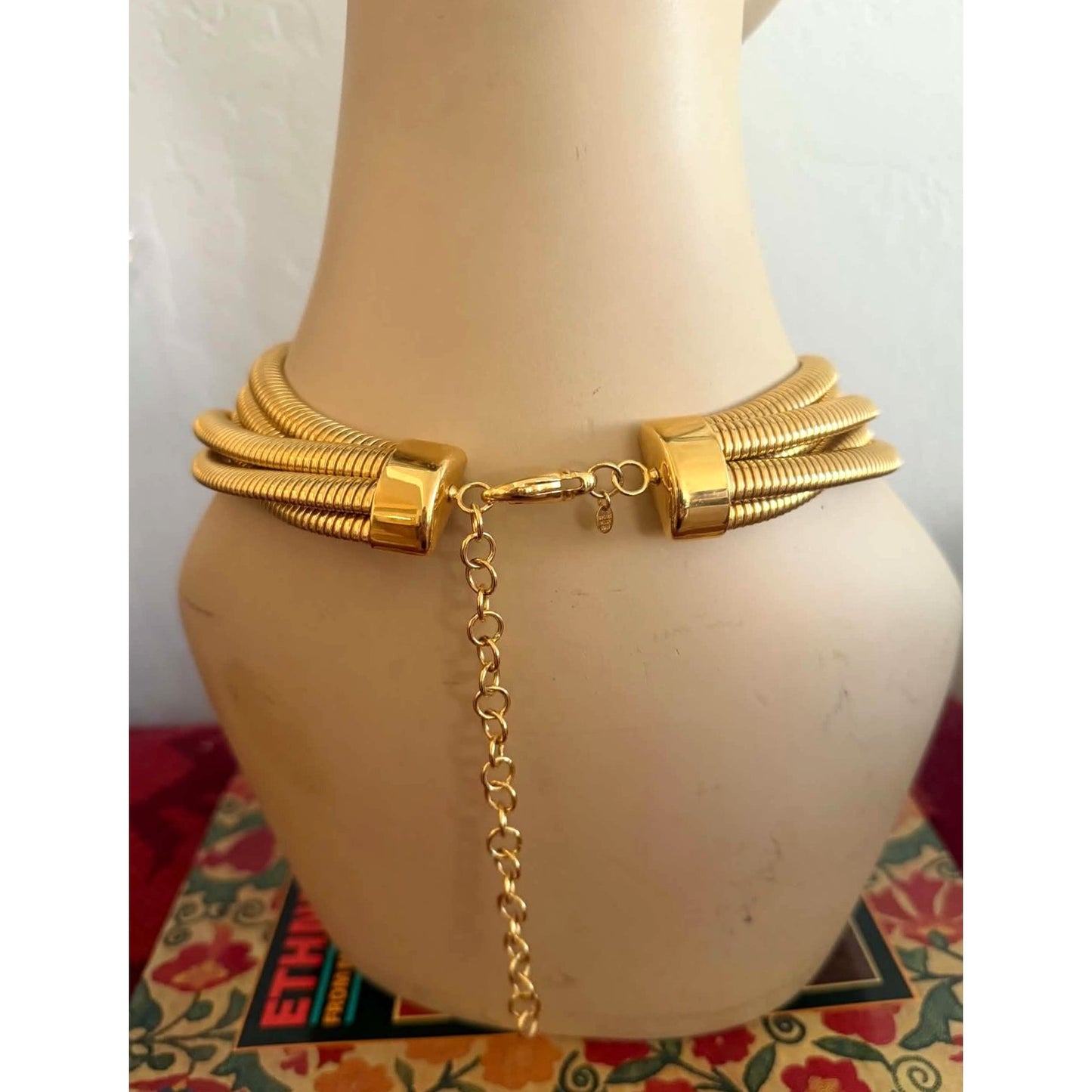 Milor Italy Bronze 5 Strand Gold Tone Statement Collar Necklace Adjustable 22.5”