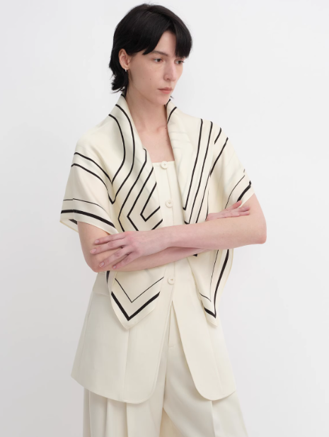 Stretch Silk Geometric Print Scarf – Luxe Mulberry Silk Blend ✨🧣