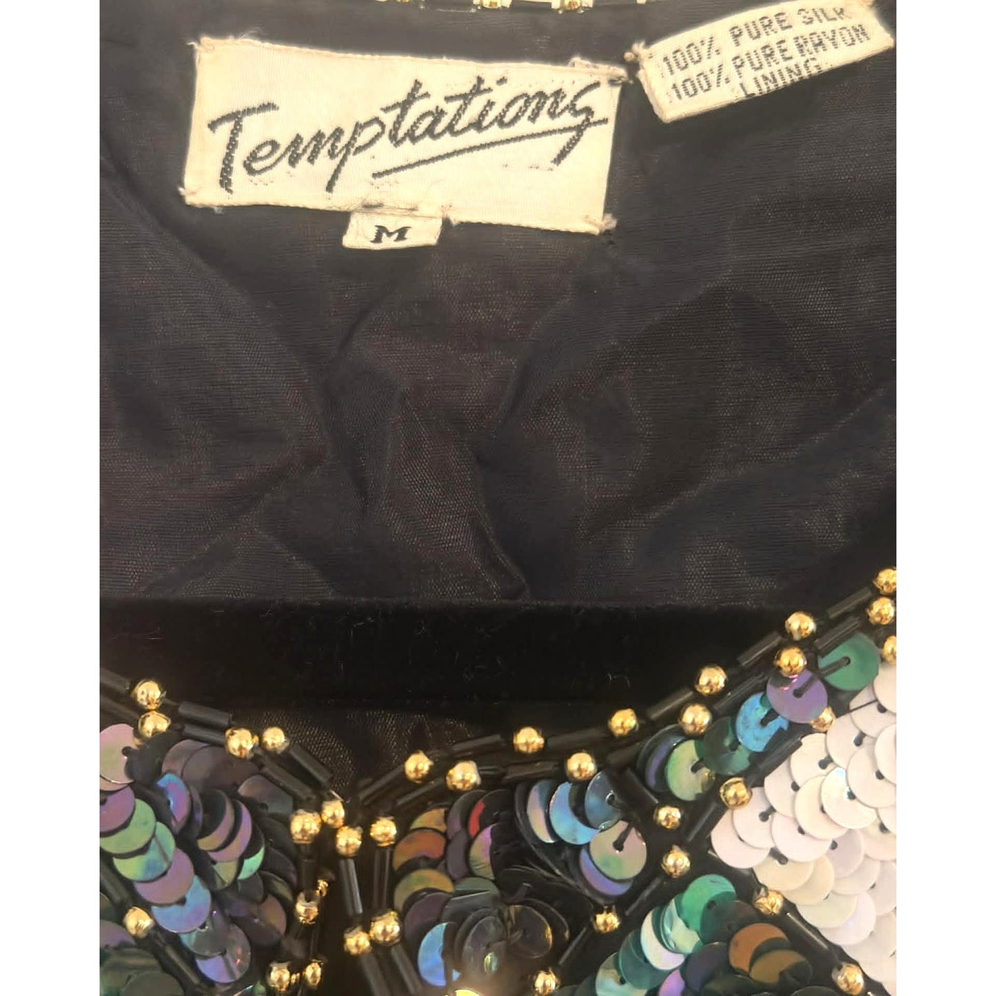 Vintage 1980s Sequin Silk Jacket Temptations ~ Size M
