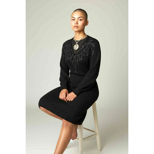 ONLY ONE!!! Vintage LIDO New York Black Knit Angora 2-Piece Sweater Skirt Set Outfit ~ Size S