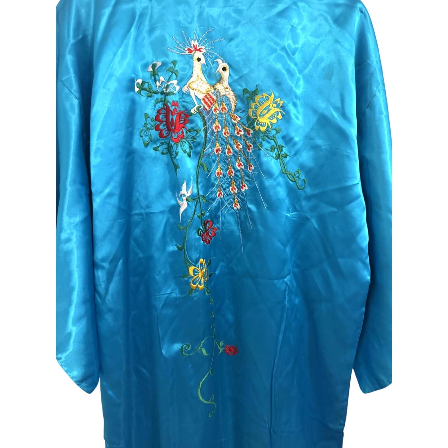 Vintage Blue Satin Embroidered Kimono Robe