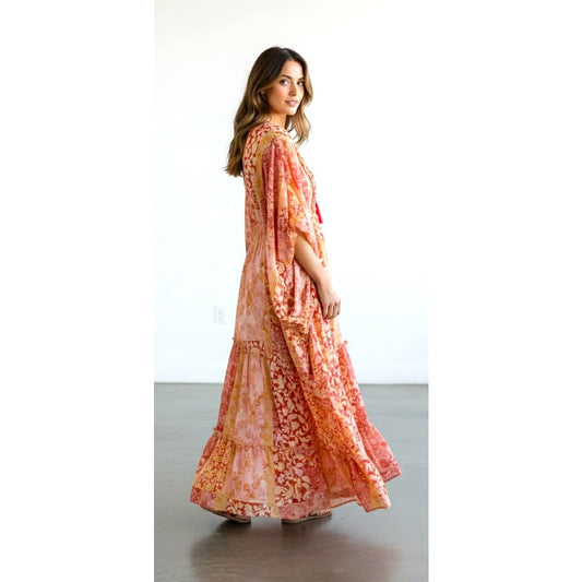 ONLY ONE!!! Talisman Boho Orange Floral Maxi Dress ~ Size Small