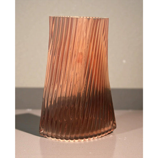 Vintage Blush Pink Ribbed Glass Vase Made in Japan | Mid-Century Modern Decor