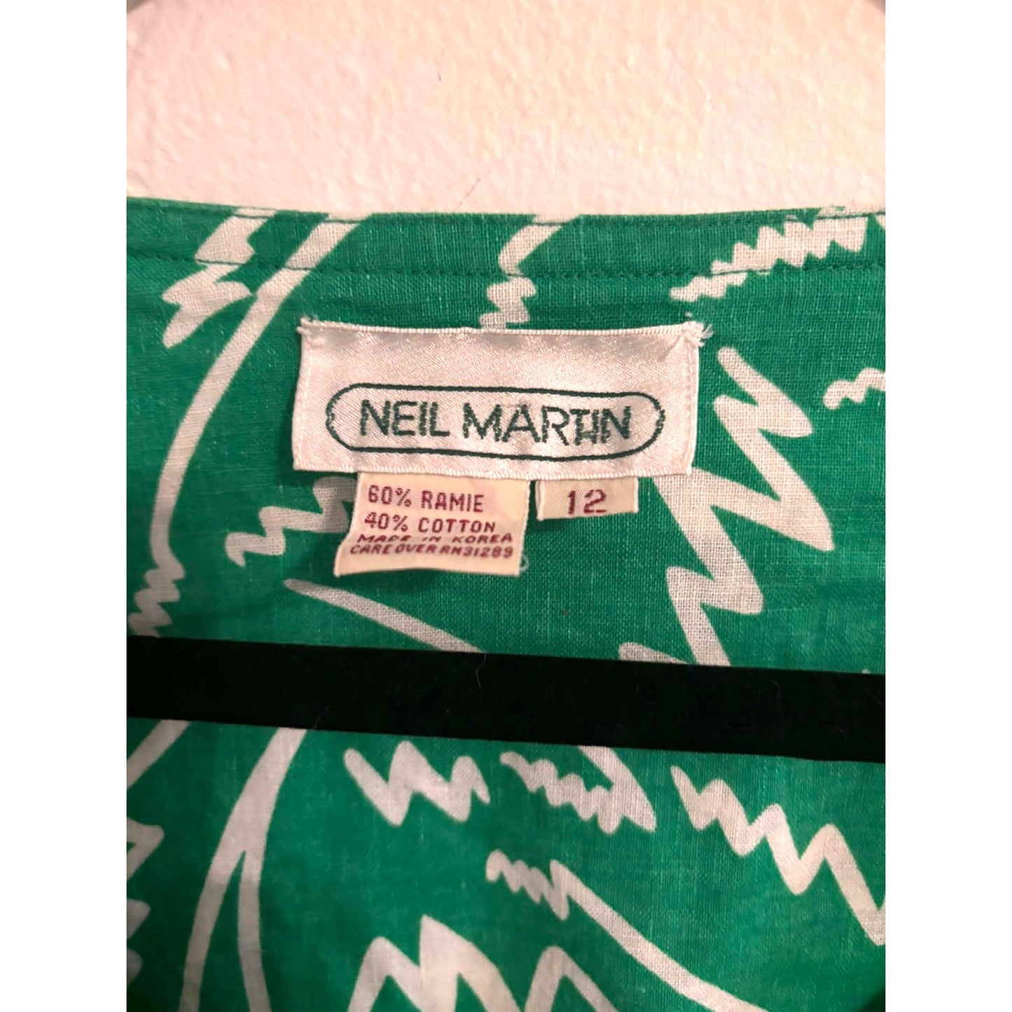 Vintage Neil Martin Green Abstract Print Fit & Flare Midi Dress | Size 12