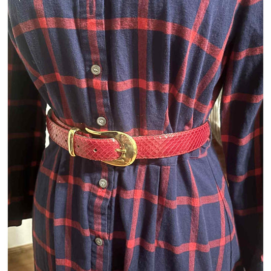 ONLY ONE!!! Araldi 1930 Red Genuine Reptile Leather Belt – Gold Statement Buckle Made in Italy