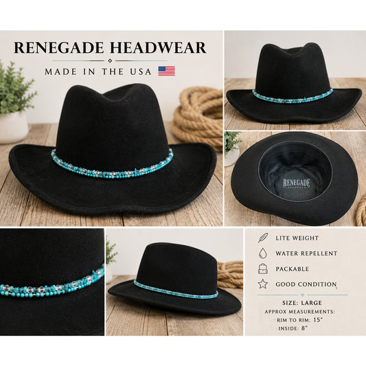 Renegade Headwear Black Western Hat Size L