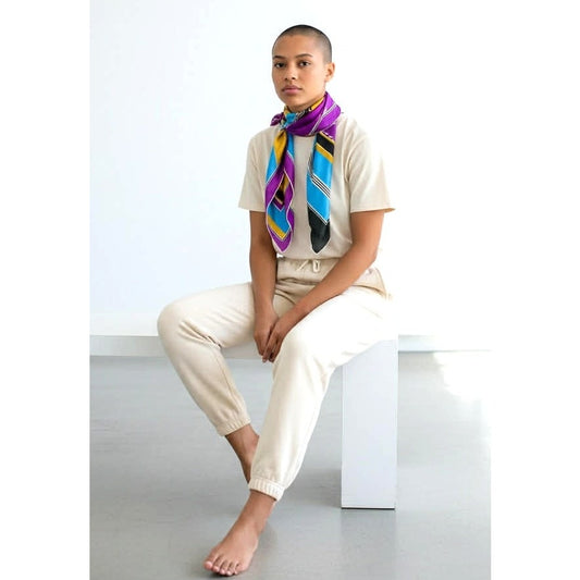 Vintage Vera Neumann Signed Colorful Silk Stripe Large Square Scarf 31"x31" EUC!