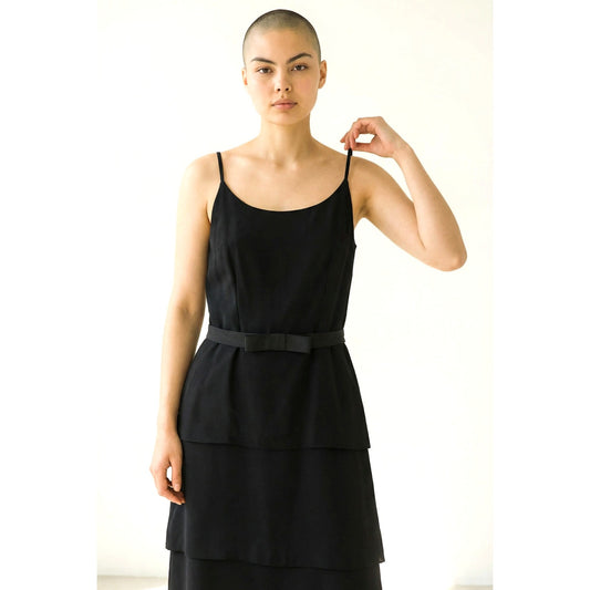 Vintage 1960s Alfred Werber St Louis Black Tiered Crepe Dress