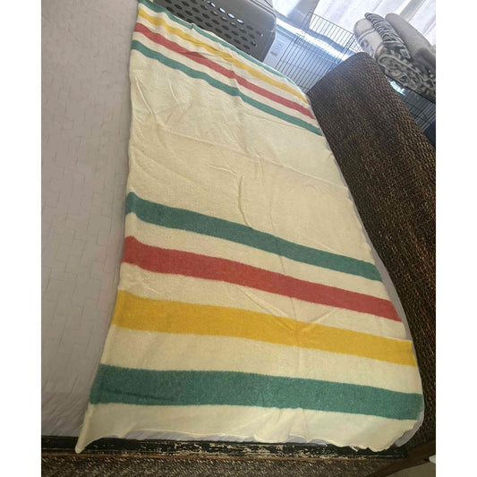 ONLY ONE!!! Vintage Horner All-Wool Camp Blanket – Multicolor Cabin Stripe – 84" x 72"