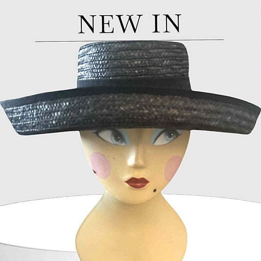 Vintage Bloomingdale 100% Black Straw Hat Wide Rim Audrey Hepburn Made ITALY!!!