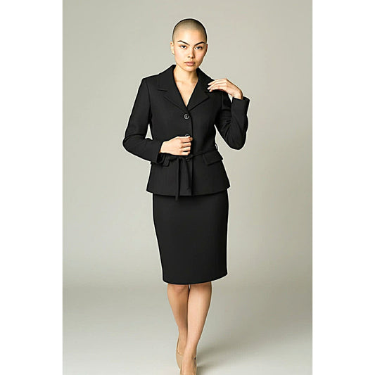 ONLY ONE!!! Vintage 1960s Glenhaven Ltd Black Wool Skirt Suit ~ Size S/M