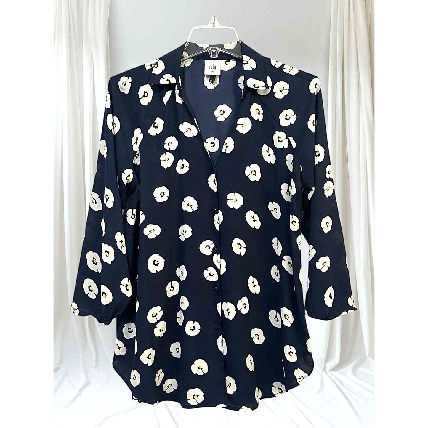 cabi Go To Sheer Floral Button-Up Blouse | Navy & White | Curated Classic