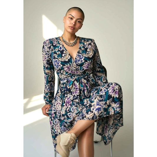 ONLY ONE!!! Vintage Diane Fries Floral V-Neck Dress ~ Size L/XL