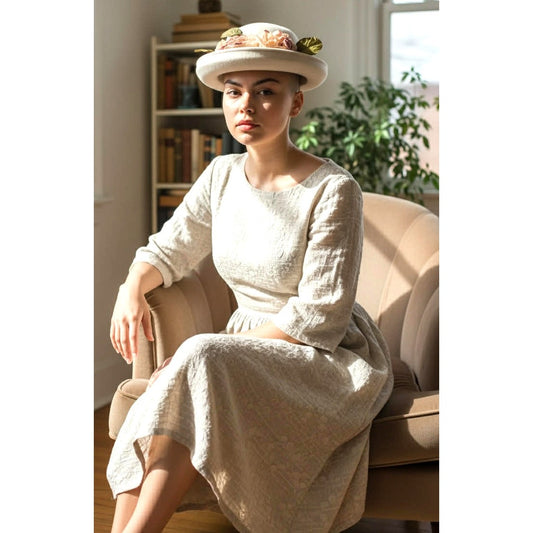 Vintage 1950s Ivory Wool Felt Floral Hat – Made in USA