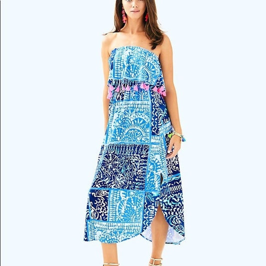 Lilly Pulitzer Meridian Midi Deep Indigo Leied Back Dress ~ Size XS