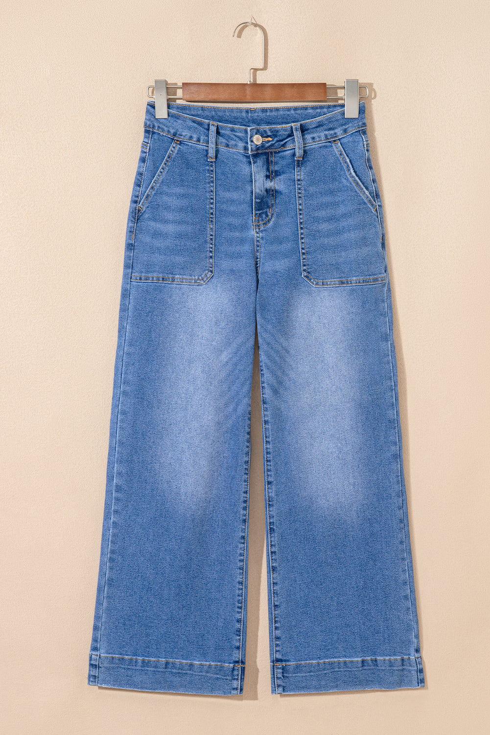 Sky Blue Cropped High-Rise Wide Leg Jeans – Vintage Inspired Stretch Denim