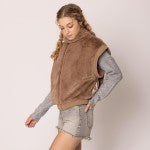 Do Everything In Love Plush High Collar Faux Fur Vest – One Size Cozy Chic