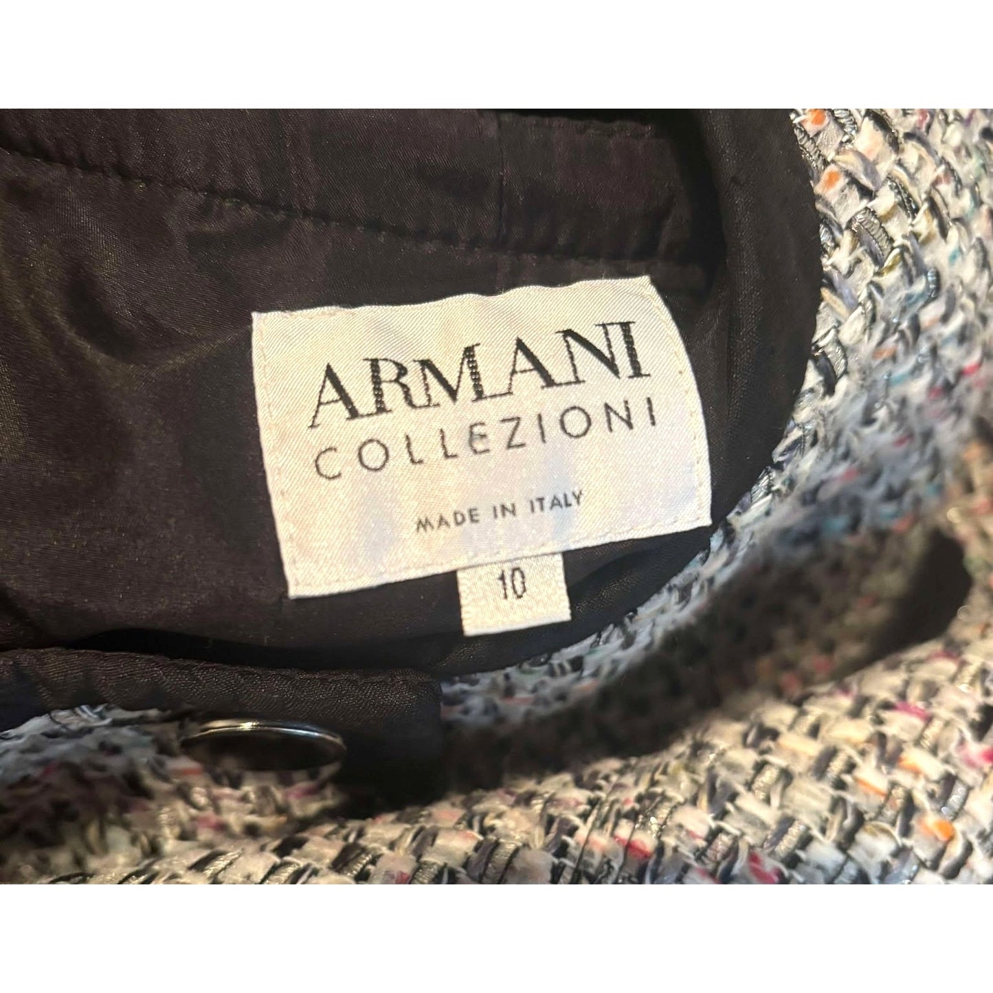 Armani Collezioni Single-Breasted Multicolor Tweed Jacket US 10 IT 46