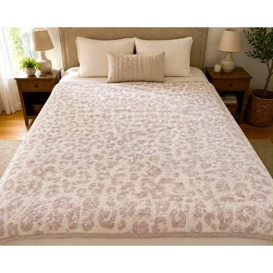 Barefoot Dreams CozyChic Leopard Plush Throw Blanket in Blush Cream