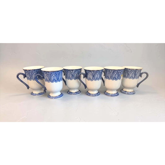 Bombay Company Vintage Bombay Blue & White Pedestal Tea Cups Set of 6