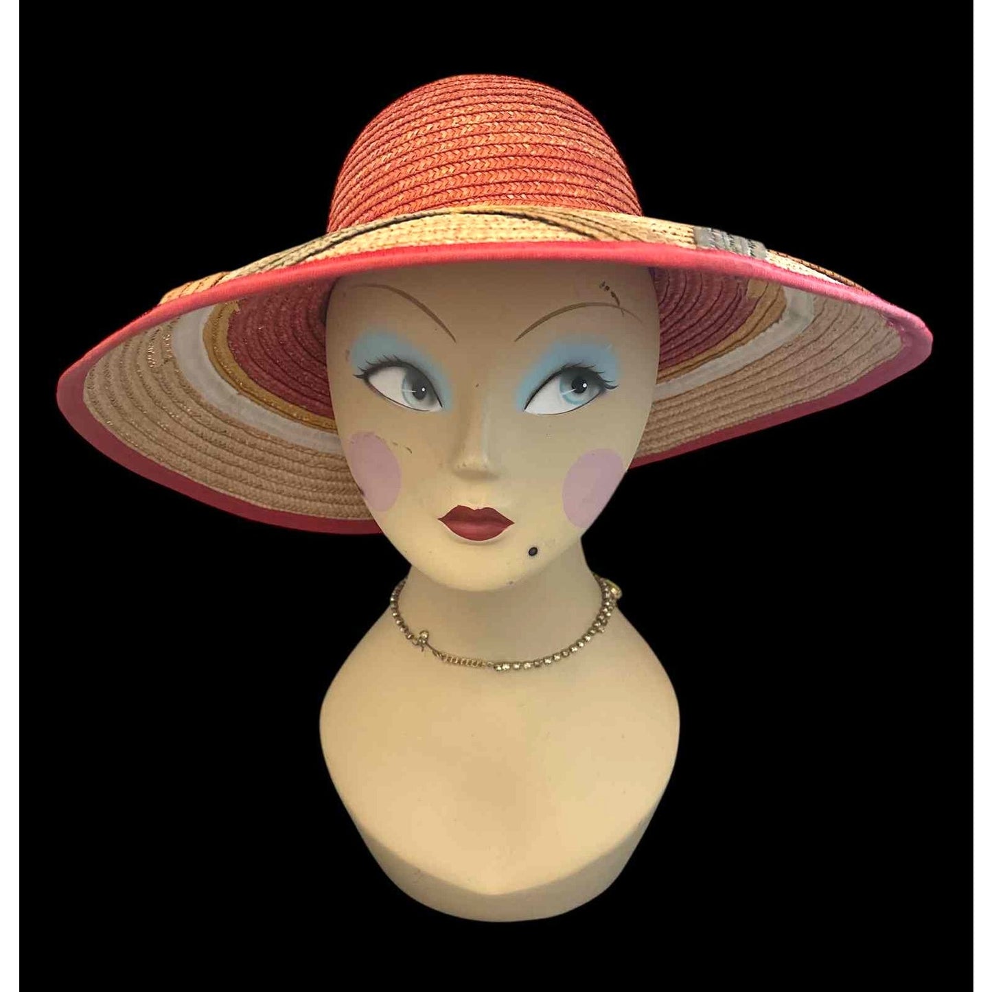 Vintage 80s Liz Claiborne Wide-Brim Straw Hat Classic Summer Sun Hat Made Italy!