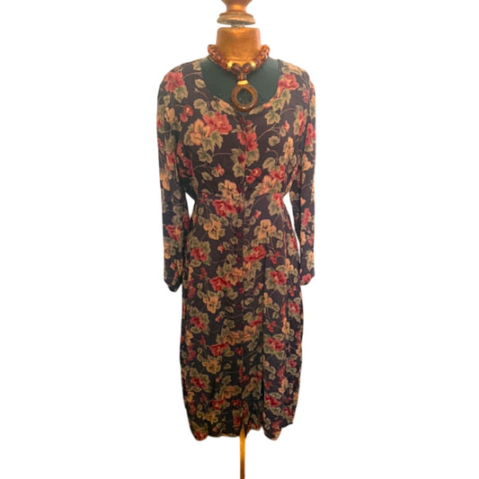 Vintage April Cornell Floral Rayon Midi Dress M