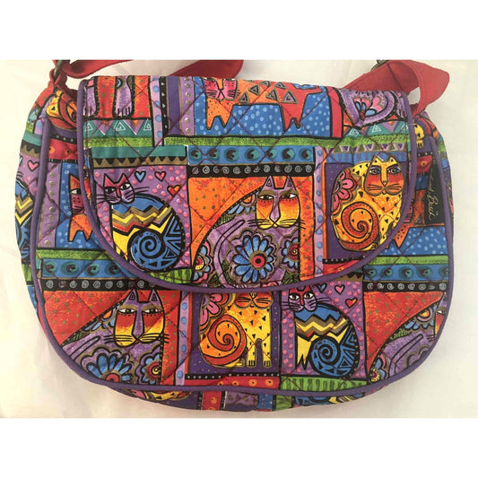 ONLY ONE!!! Vintage Laurel Burch Colorful Canvas Feline Friends Handbag