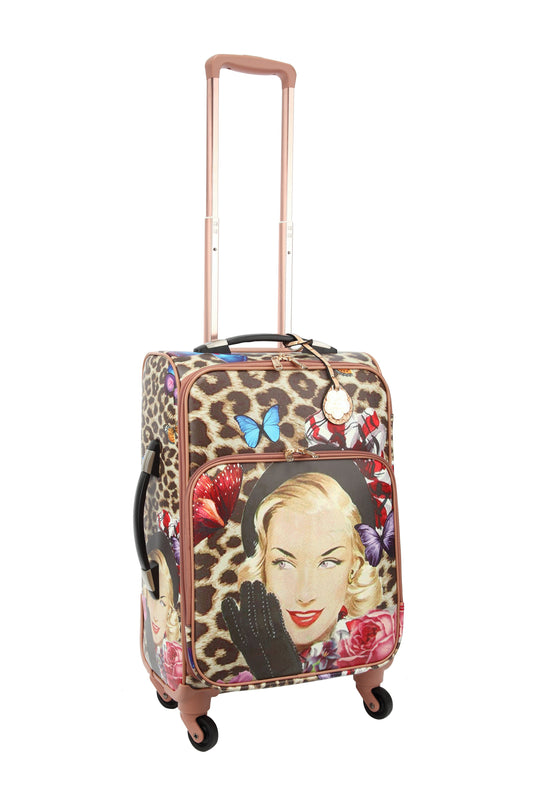 Leopard Vintage Carry-On Spinner Luggage – Retro Hollywood Glam