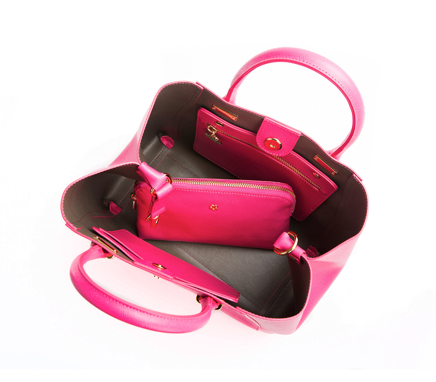 Jane - Hot Pink Vegan Leather Satchel & Makeup Pouch