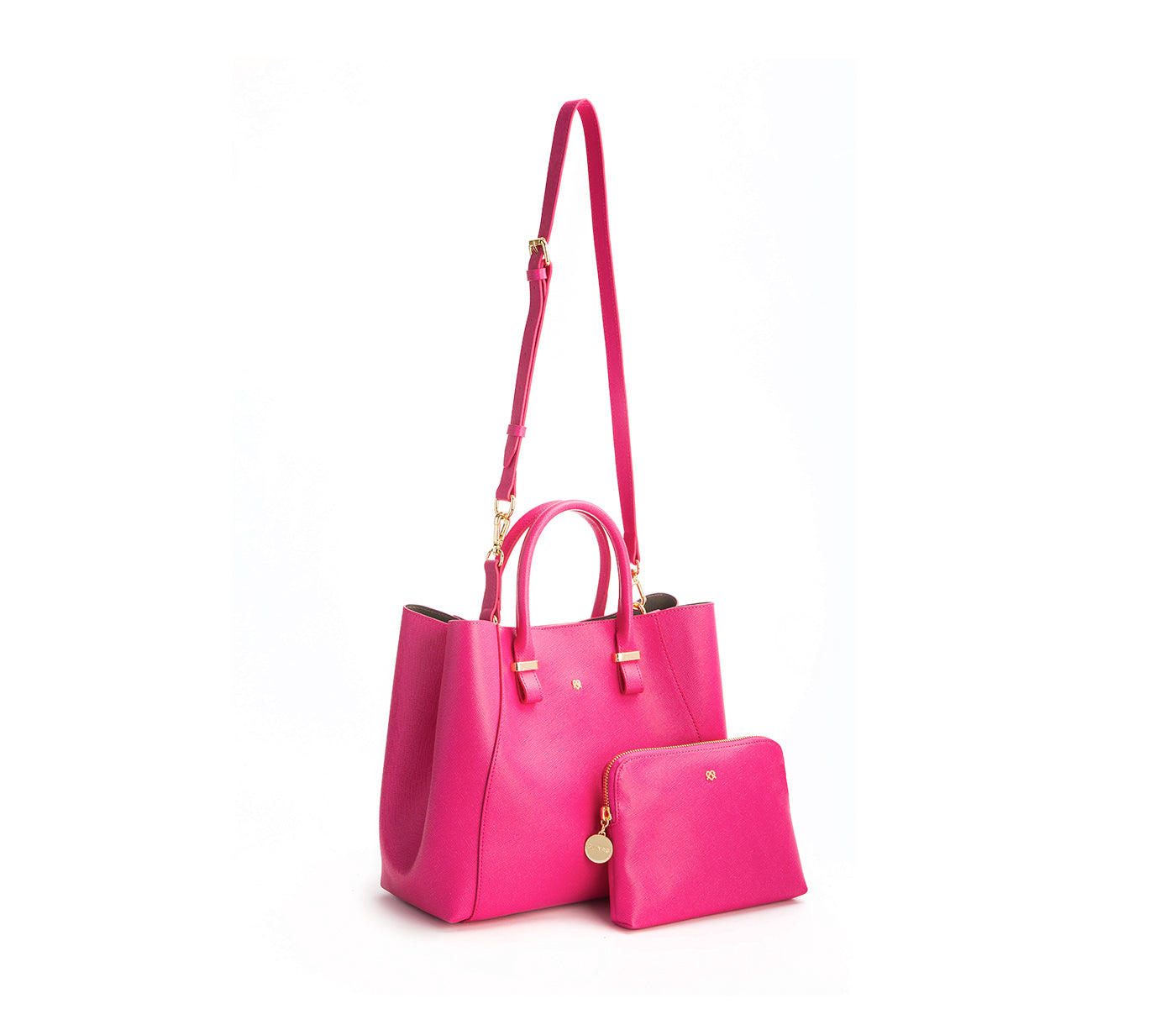 Jane - Hot Pink Vegan Leather Satchel & Makeup Pouch