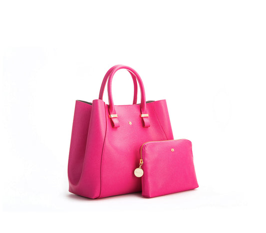 Jane - Hot Pink Vegan Leather Satchel & Makeup Pouch