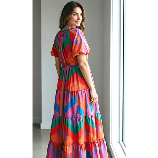 Farm Rio Colorful Geometric Maxi Dress – NWT Size L