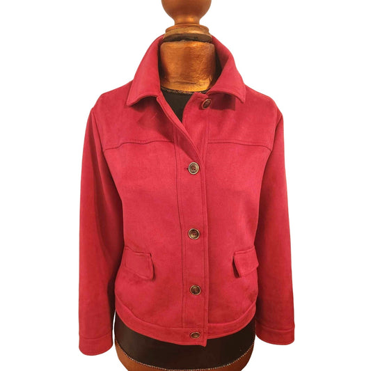Chico’s Vibrant Red Velour Button-Front Jacket – Size 1 (M/L)