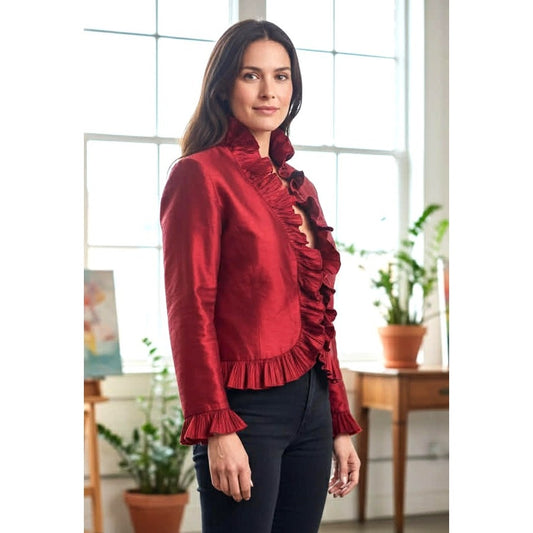 Lafayette 148 Silk Ruffle Jacket | Burgundy Made in NYC | Size 12