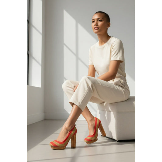 ONLY ONE!!! Tory Burch $250 LIMITED JOELLE Linen Block Platform Heels ~ Size 6M