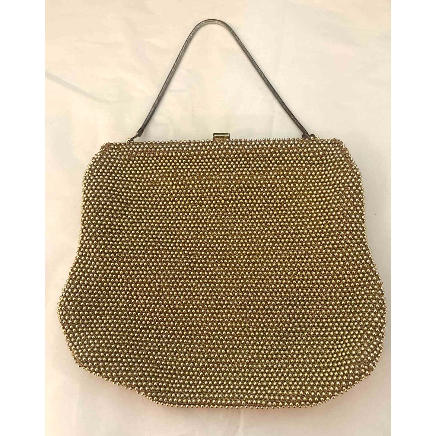 Vintage 1950s Lumured Andree Petite Gold Bead Evening Bag Purse USA Floral Clasp