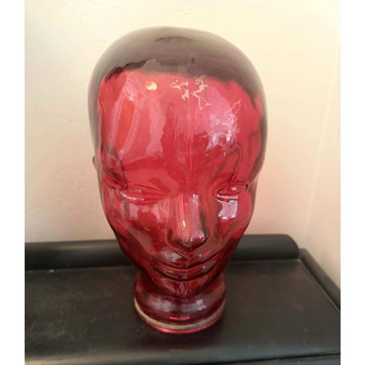 Vintage Cranberry Red Pink Glass Mannequin Head