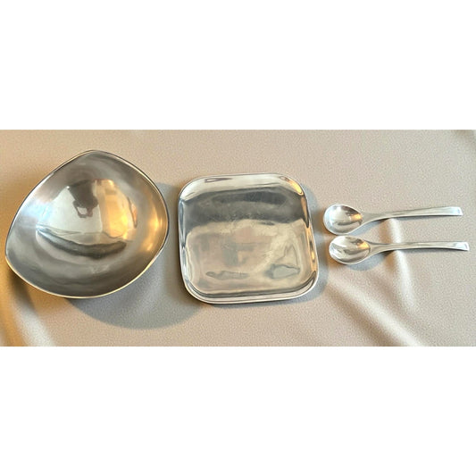 ONLY ONE!!! Vintage Nambe USA Aluminum Alloy 3-Pc Salad Set Bowl Tray Servers