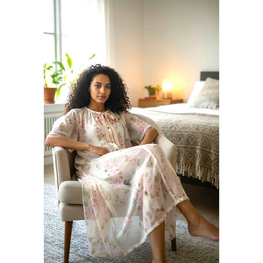 ONLY ONE!!! Vintage Stella Fagin Pink Sheer Floral Robe ~ Size XL ~ EUC!