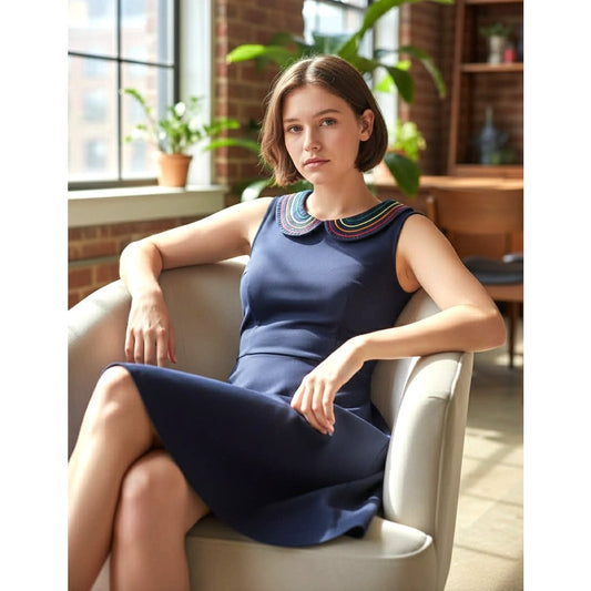 ModCloth Retro-Inspired Navy Fit & Flare Dress – Size M
