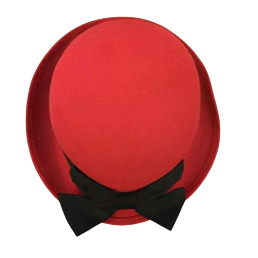 Vintage Red Wool Cloche Hat Black Ribbon USA Retro Chic