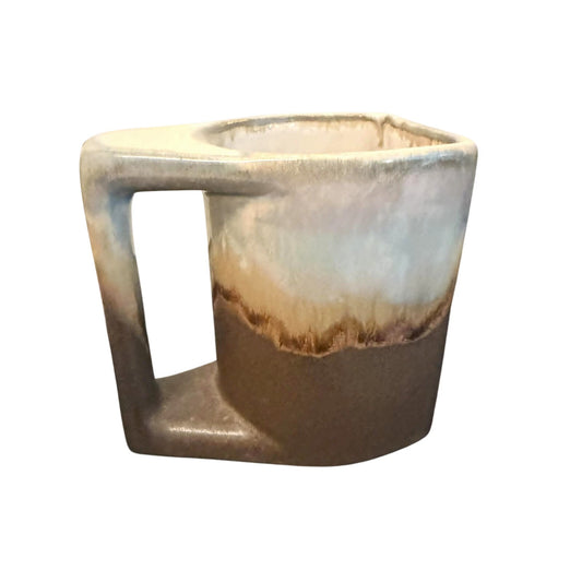 Vintage Studio Pottery Mug Drip Glaze Brown Cream MCM Handmade 4.5” MINT COND!