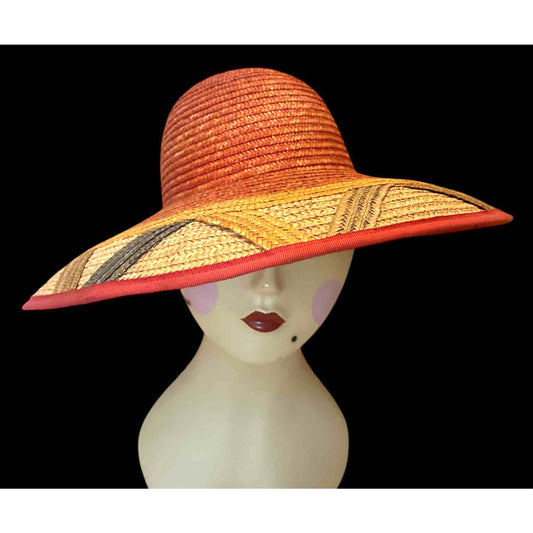 Vintage 80s Liz Claiborne Wide-Brim Straw Hat Classic Summer Sun Hat Made Italy!