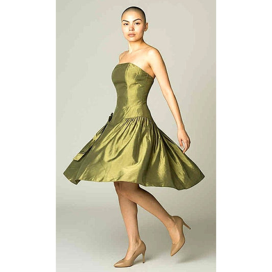 ONLY ONE!!! Vintage Jessica McClintock Green Taffeta Strapless Party Dress Size 8
