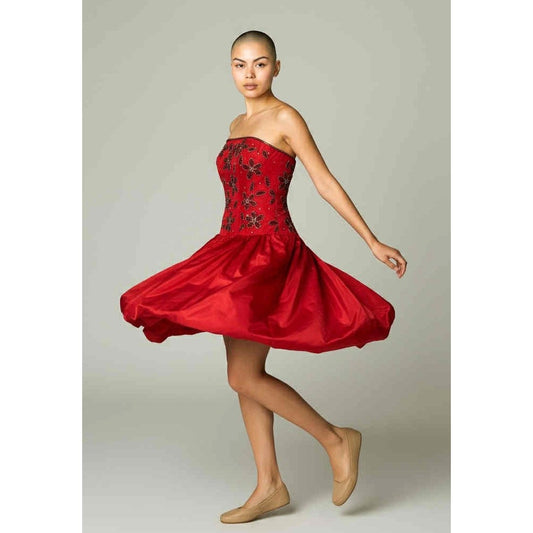 ONLY ONE!!! Vintage 1980s Red Beaded Strapless Party Dress – Bubble Hem Prom Mini Size XS/S