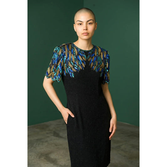 Vintage Laurence Kazar Silk Beaded Dress Size M
