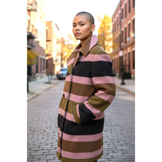 Vintage Betty Rose Striped Wool Coat | Mod 60s–70s Statement